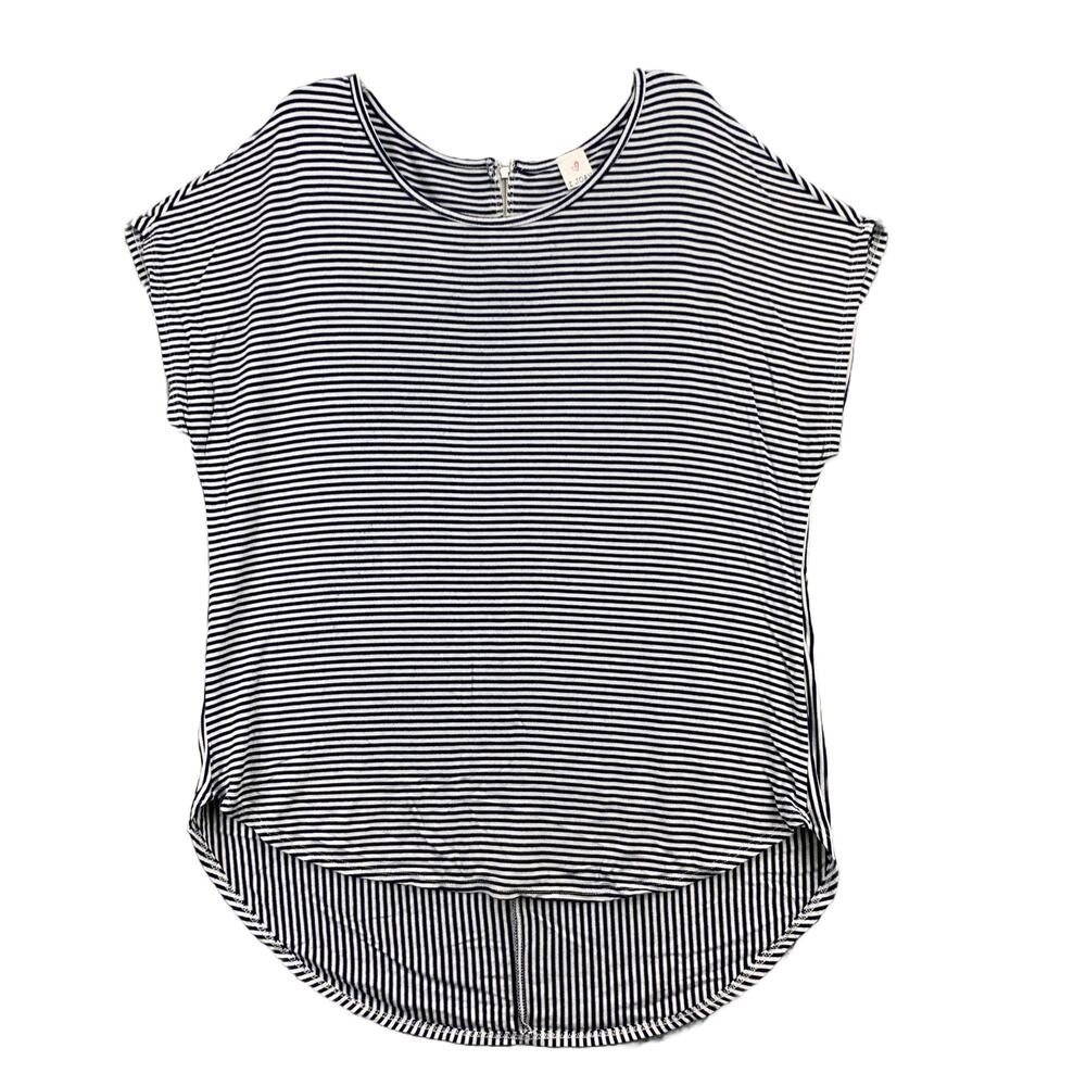 I Love Joah Womens Striped Blouse Size XL Stretch Tunic Cap Sleeve Back Zip